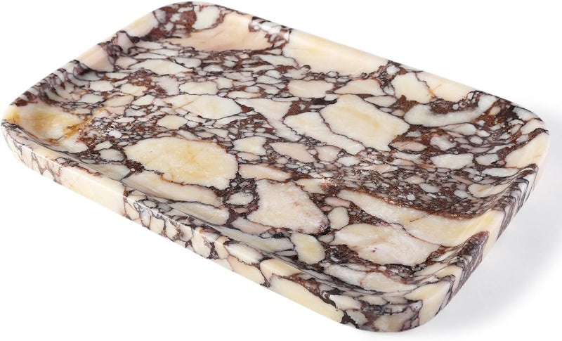 karibiber Calacatta Marble Vanity Trays, Marble Bathroom Tray Countertop, Luxury Decorative Dresser Organizer, Purple&White Natural Stone Serving Tray for Kitchen, Perfume, Jewelry Holder Storage - Image 2